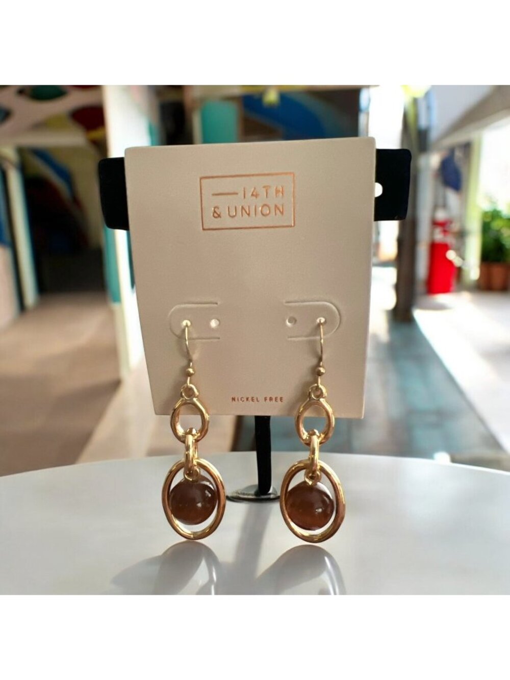 14th & Union 2 1/4" Gold Tone/Brown Hook Earrings-NWT